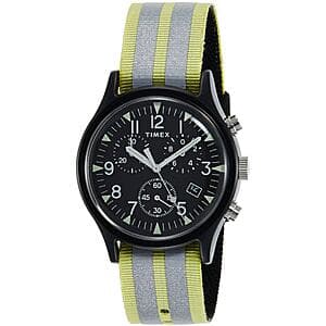 Timex Men's 40mm MK1 Quartz Chrono Black Watch Dial w/ Green & Grey Strap $46