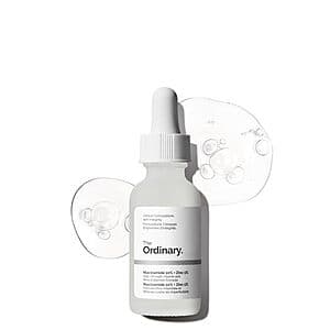 1oz bottle of The Ordinary Niacinamide 10% + Zinc 1% Smoothing Skin Serum with dropper applicator.
