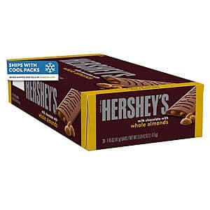 36-ct 1.45-oz Hershey's Milk Chocolate w/ Whole Almonds Candy Bars $19.30 & More w/ Subscribe & Save
