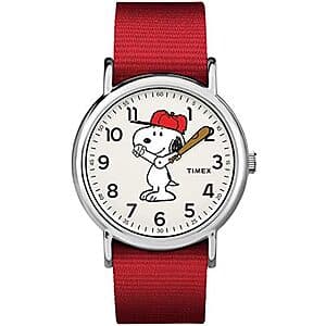 38mm Timex x Peanuts Snoopy Men's or Women's Weekender Watch w/ Red Fabric Strap $35.70 + Free Shipping