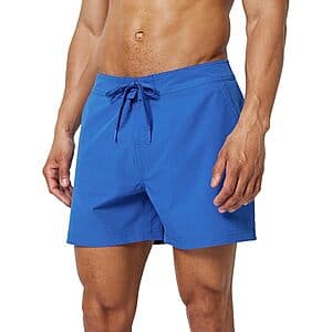 Amazon Essentials boys' quick-dry swimming board shorts in solid color with practical design for water activities.