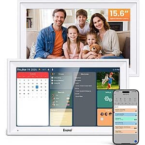 Eyoyo 15.6-inch smart digital calendar display with 1920x1080 resolution, black frame, and WiFi-enabled smart home integration.