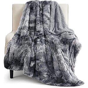 50"x60" Bedsure GentleSoft Fluffy Faux Fur Throw Blanket w/ Sherpa Fleece (Grey) $12.50