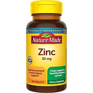 100-Count Nature Made 30mg Zinc Dietary Supplement Tablets for Immune Health 2 for $2.80 w/ Subscribe & Save