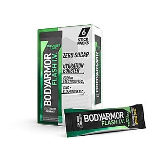 6-Count BodyArmor Flash IV Electrolyte Coconut Water Packets (Cucumber Lime) $2.90 & More w/ Subscribe & Save