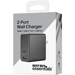 Best Buy Essentials 100W 2-Port Dual USB-C/Wall Charger (Black) $18 + Free S&H