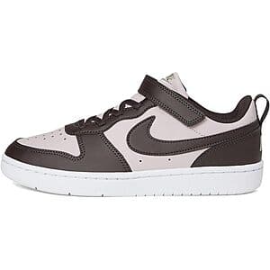 Nike Little Kids' Court Borough Low Recraft sneaker in Particle Rose, Velvet Brown, and Light Army colorway.
