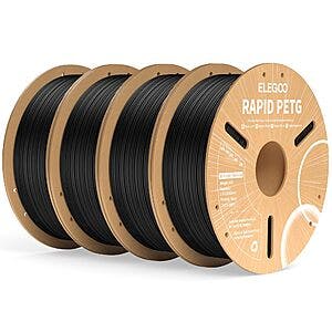 ELEGOO Rapid PETG Filament 1.75mm Black 4KG (4, 1KG spools), $40.77