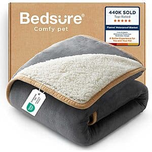 25" x 35" Bedsure Waterproof Soft Sherpa/Fleece Reversible Pet Blanket (Grey) $10.40