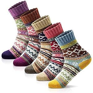 5-Pairs FYC Women's Wool Blend Cozy Crew Socks $6