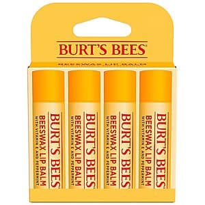 4-Pack 0.15-Oz Burt's Bees 100% Natural Moisturizing Beeswax Lip Balms (Original) $5.45 w/ S&S
