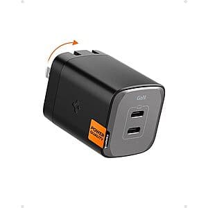 65W Spigen GaN III 652 2-Ports Compact Foldable Dual USB-C Wall Charger $22