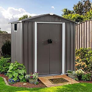 6' x 4' Shintenchi Waterproof Outdoor Metal Tool Shed w/ Lockable Double Doors $140 + Free S&H