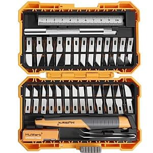 32-Pc MulWark Precision Hobby Knife Set w/ Sharpening Stone & Steel Ruler $12