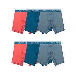 6-Pack Value Bundle Fruit of the Loom Men's Performance Boxer Briefs (4 Colors) $8