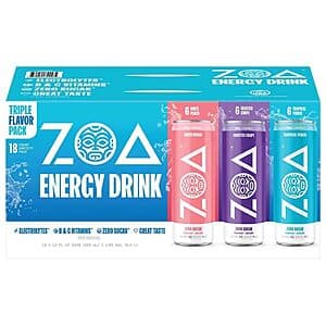 Select Accounts: 18-Pk 12-Oz ZOA Zero Sugar Energy Drinks (Variety Pack) $14.55 w/ S&S