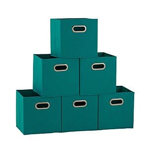 6-Pack 11" Household Essentials Foldable Fabric Storage Bins (Aqua) $13.50