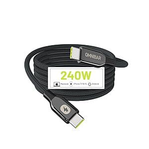 6' Omnibar 240W USB-C to USB-C Nylon Braided PD 3.1 Fast Charging Cable $5