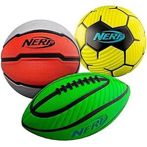 3-Pack Nerf Mini Foam Sports Ball Set (Spiral Football, Soccer, Basketball) $12