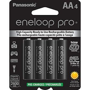 4-Pk Panasonic eneloop pro AA High-Capacity Ni-MH Rechargeable Batteries $13.35