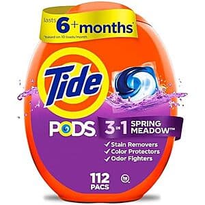 112-Ct Tide PODS 3-in-1 Laundry Detergent Pacs (Spring Meadow) 4 for $40.75 w/ S&S + Free S&H