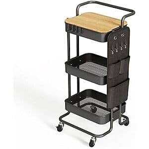 3-Tier DTK Metal Rolling Utility Cart w/ Removable Tabletop & Side Storage Bag $29.75