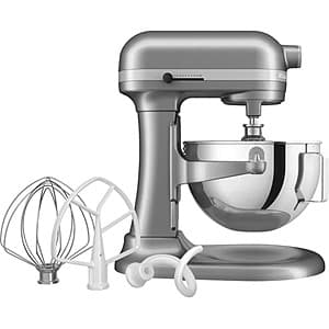 KitchenAid 5.5 Quart Bowl-Lift Stand Mixer with contour silver finish and stainless steel bowl.