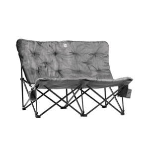 Timber Ridge butterfly padded folding loveseat in neutral color with quilted 600D fabric, ergonomic butterfly design, and heavy-duty steel frame.