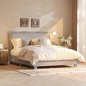 FlexiSpot Queen Flange Edge Upholstered Platform Bed Frame w/ Adjustable Headboard $100 + Free Shipping