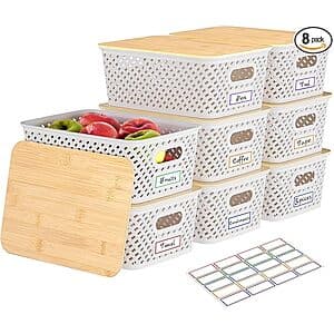 8-Pk Anysig Stackable Plastic Storage Bins w/ Bamboo Lids (3 Colors) from $23 + Free S&H