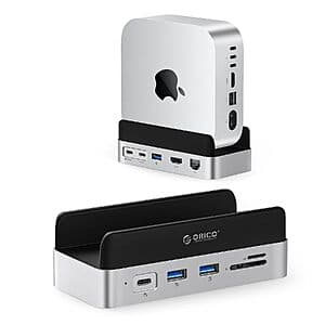 ORICO 10-in-1 Mac mini Vertical Dock Stand w/ M.2 SSD Slot, 4K HDMI & 10Gbps USB $25