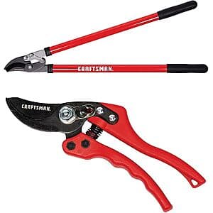 Red Craftsman bypass lopper with ergonomic handles and high carbon steel construction.