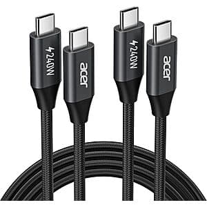 2-Pack 6.6' Acer 240W USB-C to USB-C Nylon Braided Charging Cable $8.60