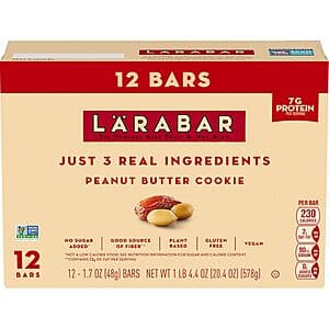 12-Count 1.7oz. Larabar Fruit & Nut Snack Bars (Peanut Butter Cookie) $7.60 w/ Subscribe & Save