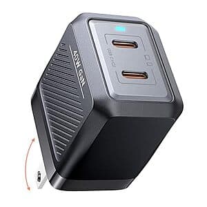 LISEN 40W 2-Port USB-C Compact Foldable GaN Charger (Black or White) $9.60
