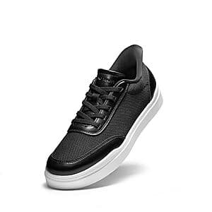 Black and olive slip-on mesh casual sneakers with flexible rubber sole, displayed from the side.