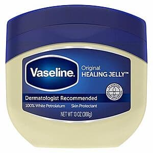 Vaseline Healing Petroleum Jelly Original in a 13 oz blue and white jar.