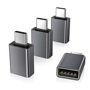 4-Pack Elebase USB-C Male to USB Female OTG Adapter (Gray) $4.05