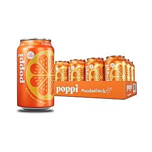 12-Pack 12-Oz. Poppi Sparkling Prebiotic Seltzer Water (Orange) $14 w/ Subscribe & Save