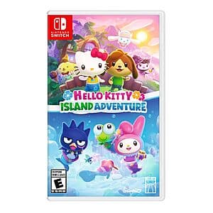 Hello Kitty Island Adventure game case for Nintendo Switch featuring colorful Hello Kitty artwork on the cover.