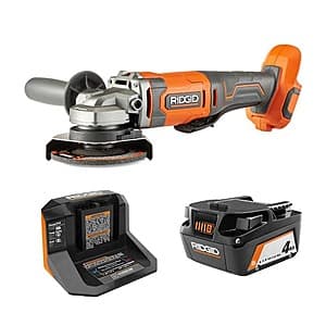 RIDGID 18V Cordless 4-1/2" Angle Grinder Kit + 4.0Ah Battery & Charger $99 + Free Shipping