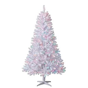 6.5-foot Holiday Time Madison Pine artificial Christmas tree with pre-installed color-changing LED lights and included stand, shown in green finish.