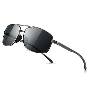 SUNGAIT Ultra Lightweight Rectangular UV400 Polarized Sunglasses with dark lenses and lightweight frame design.
