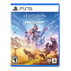 Horizon Zero Dawn Remastered game case for PlayStation 5 with cover artwork featuring the protagonist Aloy.
