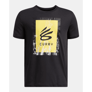 Black and yellow Curry Trend boys' t-shirt with Under Armour branding.