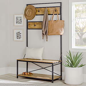 Walker Edison Hall Tree w/ Bench & 7 Coat Hooks (Barnwood) $40 + Free S&H