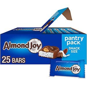 25-Count 0.6-Oz Almond Joy Coconut and Almond Chocolate Snack Size Candy Bars $5.17