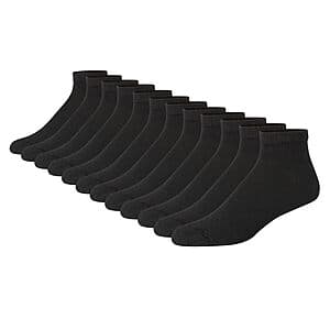 14-Pair Hanes Men's Double Tough Ankle Socks (Black or White) $13