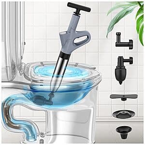 Mieaoll High-Pressure Air Drain Blaster w/ Pressure Gauge & Interchangeable Heads $20