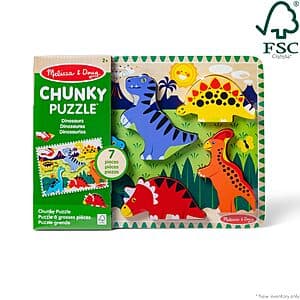 Melissa & Doug Wooden Chunky Jigsaw Puzzle Set (Dinosaur or Safari) $5